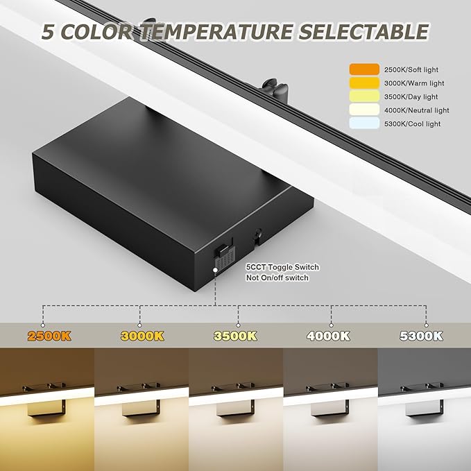 15.7" Black LED Bathroom Vanity Light 5CCT–Dimmable Wall Mount Fixture - Image 3