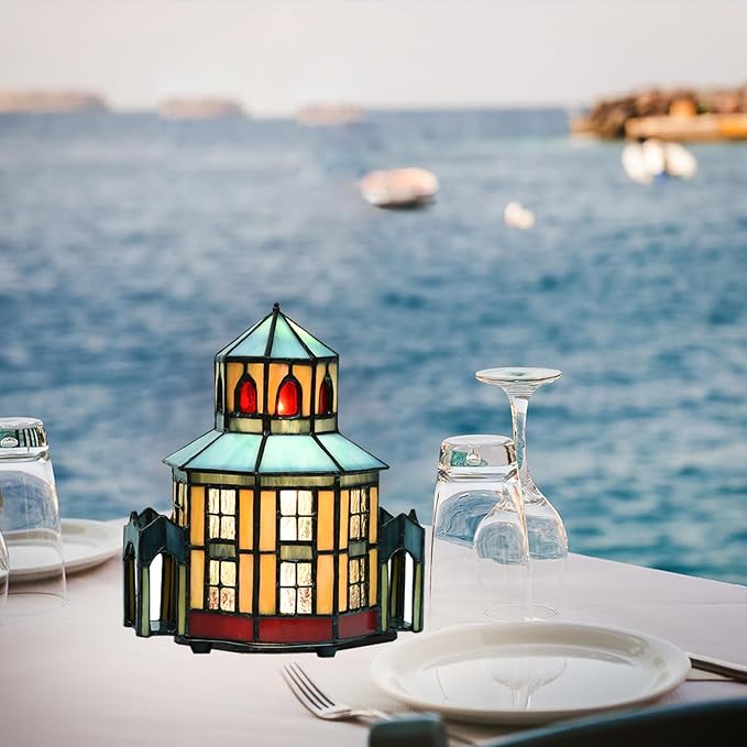 A0005 Tiffany Lighthouse Lamp Stained Glass LED Accent Table Lamp, Christmas - Image 2