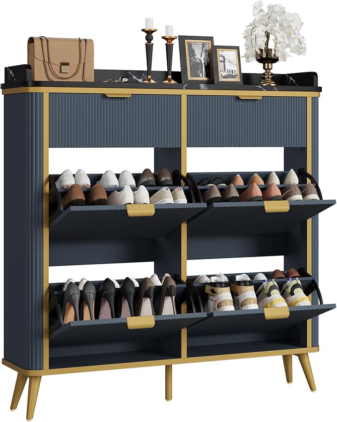 Fluted Shoe Cabinet Storage, Modern Slim Shoe Organizer Cabinet - Image 3