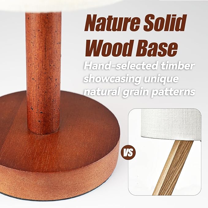 Small Table Lamp for Bedroom, Nightstand Lamp Linen Lampshade Bedroom Wood Base - Image 6
