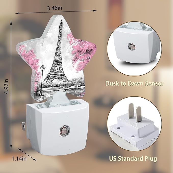 Eiffel Tower Pink Flower Night Light, Dusk to Dawn Smart Sensor Nightlight - Image 6