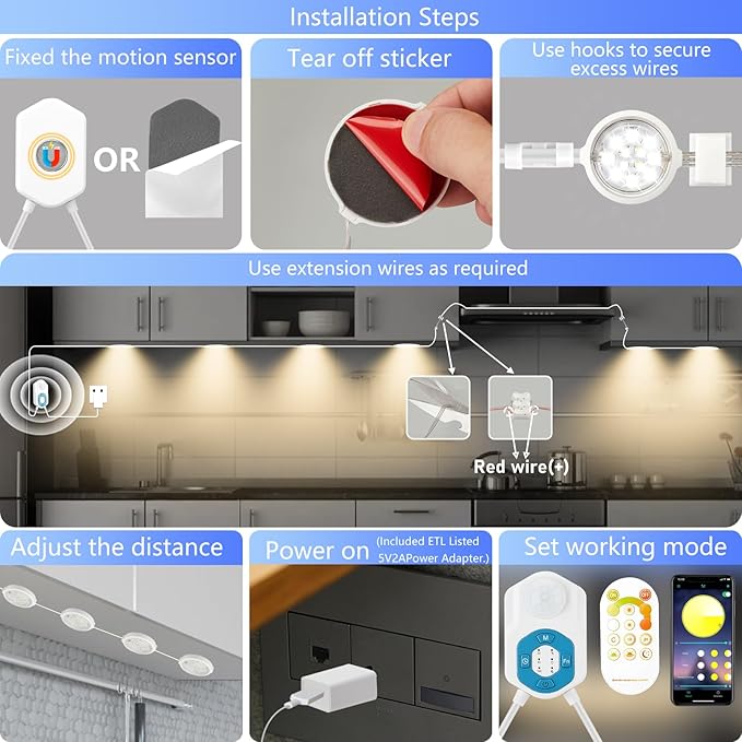 Under Cabinet Lights 12Ft, Motion Sensor LED Under Counter 6 Puck Lights - Image 8