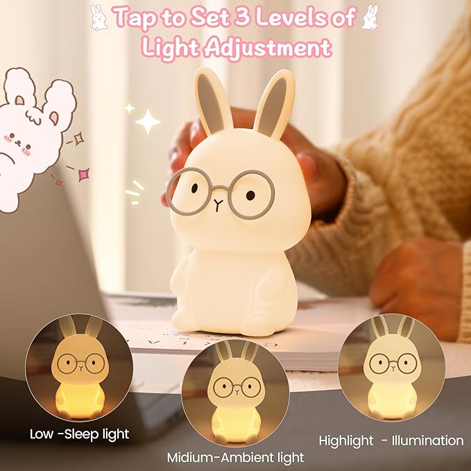 Bunny Night Light, Rabbit Lamp for Kids, Rechargeable Nursery Nightlight - Image 3