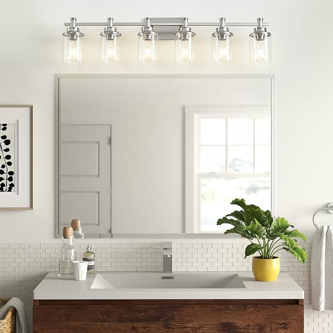6-Light Bathroom Vanity Light, Brushed Nickel Bathroom Lights Fixtures Over - Image 2