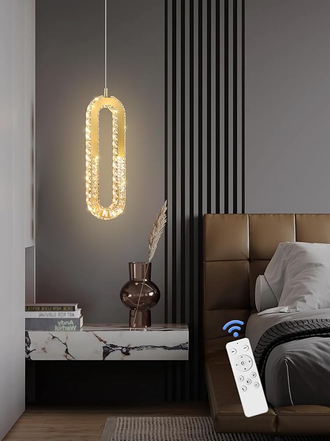 1-Ring Chandelier Gold Modern Pendant Lighting LED Dimmable Hanging Crystal - Image 8