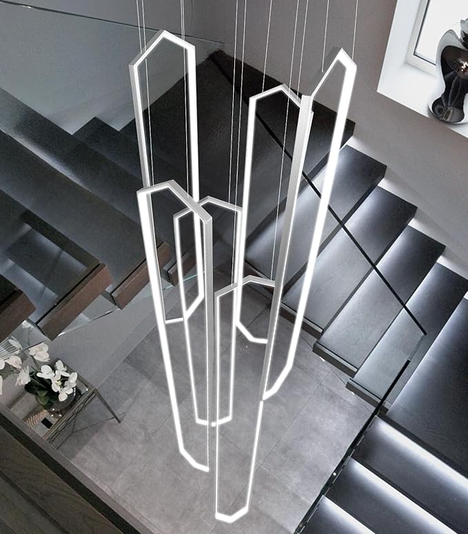 6 Rings Large Chandelier for Staircase Modern High Ceiling Chandelier LED - Image 8