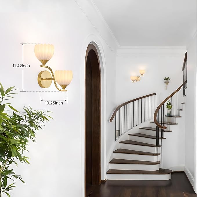 Battery Operated Wall Sconce, 2-Lights Vinatge Brass Wall Lighting - Image 6