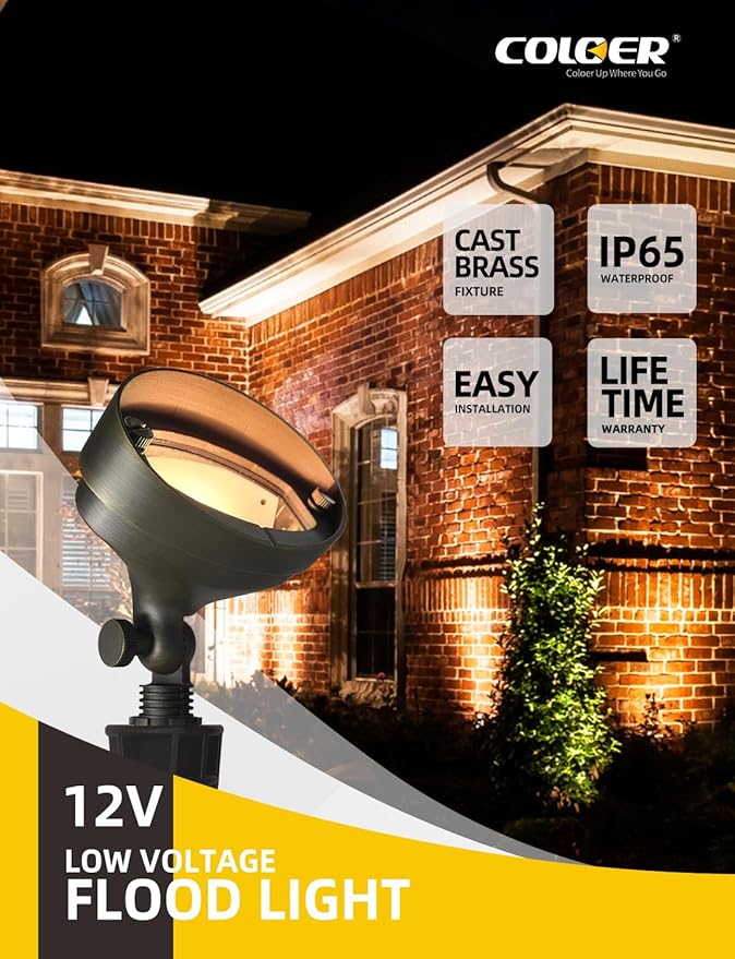 COLOER Die-cast Brass LED Landscape Flood Lights Outdoor 6-Pack - Image 2