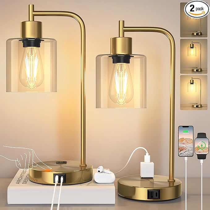 QiMH Set of 2 Industrial Touch Control Table Lamps by Qimh