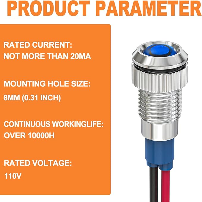 GASHER 5 PCS Energy Saving Indicator Light, LED Light 12V/24V/110V 20mA Panel - Image 2