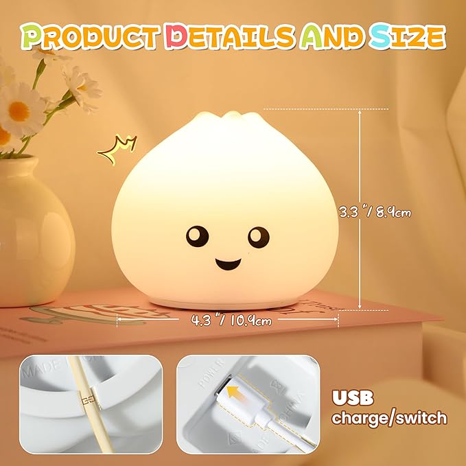Night Light for Kids, Rechargeable Dimmable Silicone LED Nightlight - Image 7