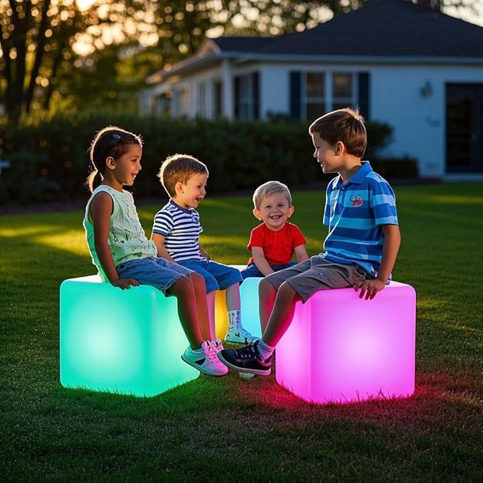 Mr.Go 14-Inch Color Changing LED Cube Light Stool, Glow Cube Seat - Image 2