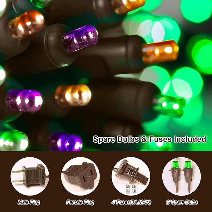 LAMPHOME Orange Purple Green Halloween Lights- 21.6FT 100LED Christmas Lights - Image 3
