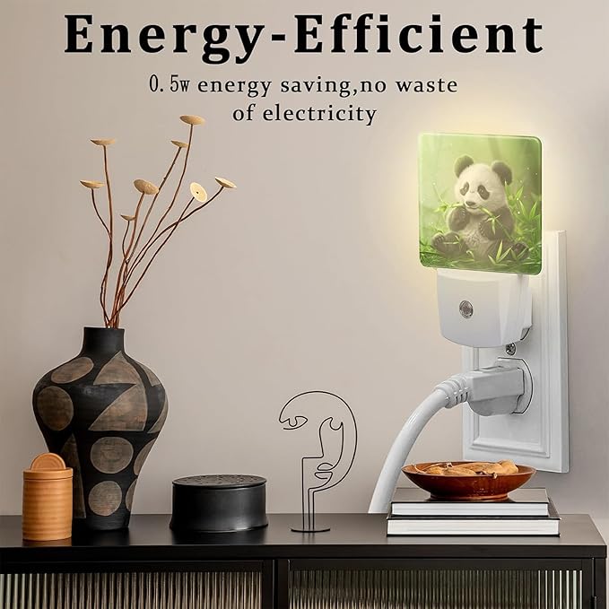 Cute Panda Eating Bamboo Night Light, Natural Animal Green Leaves Dusk to Dawn - Image 4
