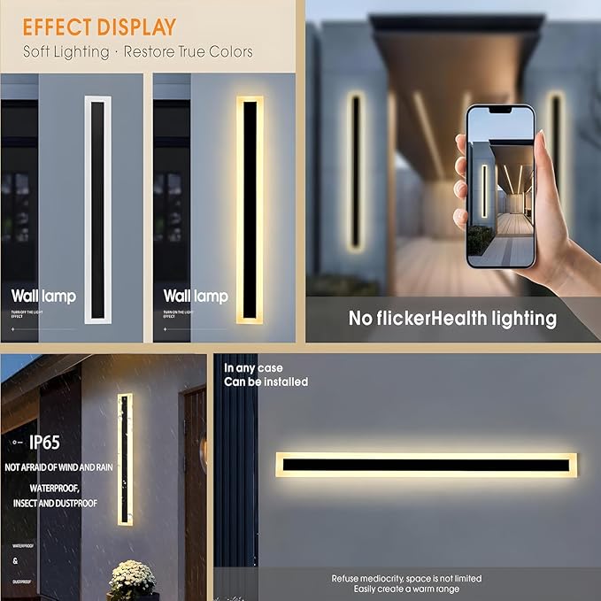 2Pack 59inch Long Outdoor Modern LED Wall Light, 45W Waterproof IP65 Warm White - Image 5