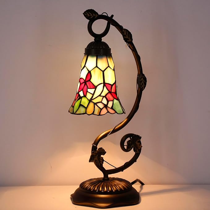 Tiffany Lamp Stained Glass Desk Reading Bedside Light, Metal Leaf Table Lamp - Image 3