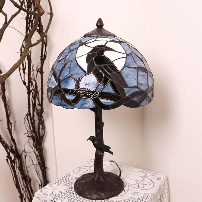 Bieye L10956 Raven Sitting on Bare Tree Branch in Full Moon Night Tiffany Style - Image 4