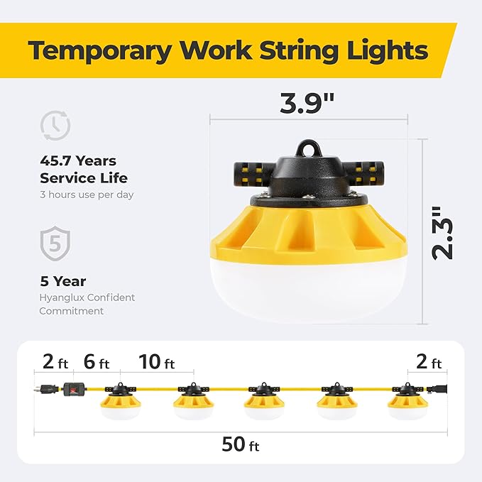 3 Prong LED String Lights: 50FT Linkable ETL Certified Bright Work Lights - Image 4