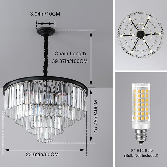 Black Modern Crystal Chandelier, 4-Tier Round Flush Mount Ceiling Light - Image 5