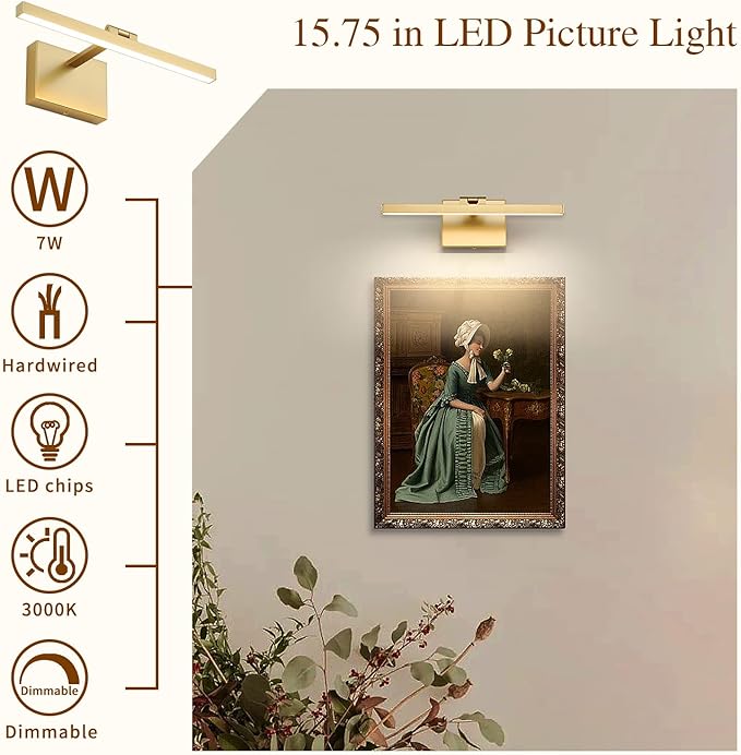 Joosenhouse Hard Wired Picture Light Gold Modern Picture Lights - Image 3