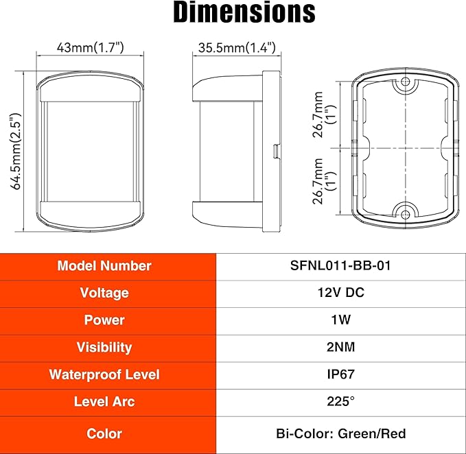 SEAFLO 11 Series Mini Sized LED Bi-Color Red/Green Navigation Light – 12V - Image 9