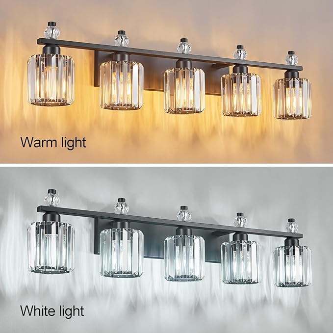 Bathroom Vanity Lights 5-Light Sand Black Modern Crystal Vanity Light Fixtures - Image 2