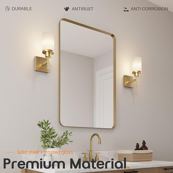 Vanity Lighting Fixtures with White Frosted Glass Shade, Modern Gold Wall Lamps - Image 5