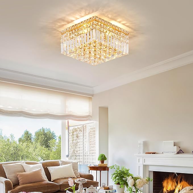 4-Light Gold Crystal Chandeliers Flush Mount Chandelier Light Fixture - Image 7