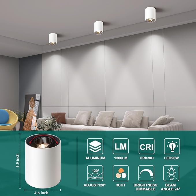 OKELI White Modern LED Dimmable Ceiling Light Fixtures - Image 3