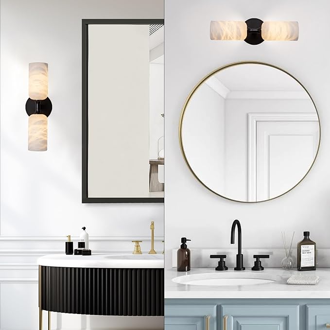 Alabaster Wall Sconce, 14in Modern Spanish Natural Marble Bathroom Vanity - Image 7