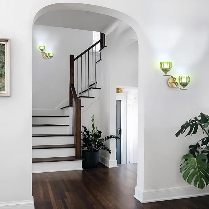 Battery Operated Wall Sconce, 2-Lights Vinatge Brass Wall Lighting - Image 8