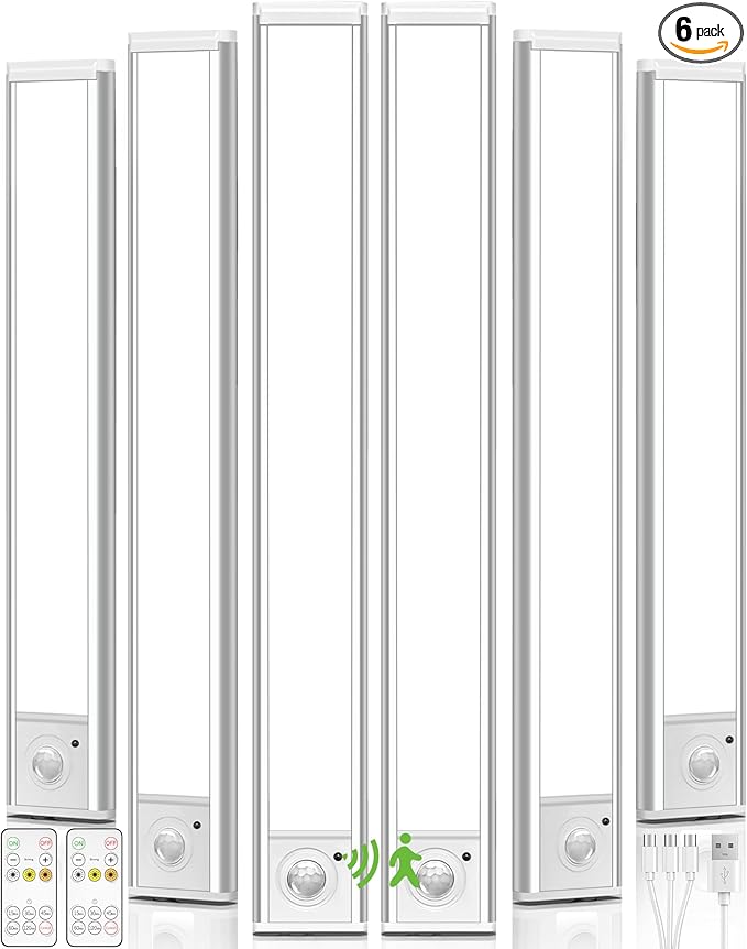 6Pack 16inch Under Cabinet Lighting, Rechargeable Motion Sensor Light Wireless by AMETHEUS