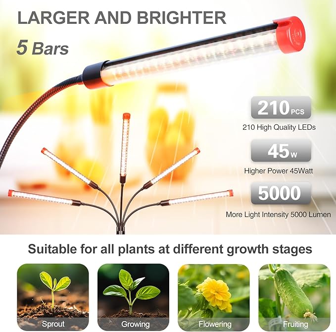 FECiDA Gamechanger! 45W 5Head Tripod Stand Tall Plant Light, 2025 Grow Lights - Image 4