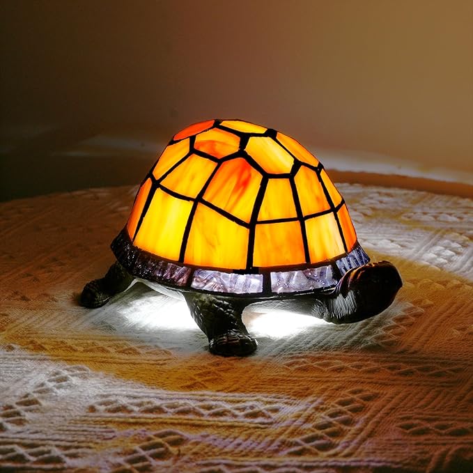 Orange Turtle Lamp Tiffany Bedside Table Lamp Retro Decor Art Nightstand Light - Image 7