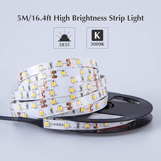 Warm LED Strip Lights, Waterproof cuttable 300 SMD 2835 LED Tape, 6000K 12V - Image 4