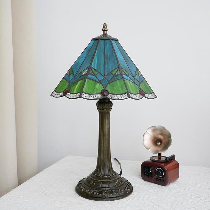Green Tiffany Lamp Retro Rural Style Farmhouse Teal Bedroom Bedside Reading - Image 8