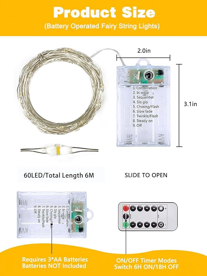 3 Pack 60LED Christmas Battery Operated Fairy Lights - Image 7
