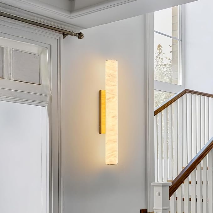 LMQNINE Natural Alabaster Wall Sconces Spanish Marble Wall Light Cylinder - Image 7