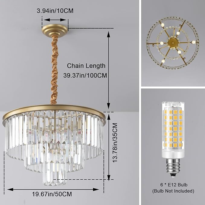 Gold Modern Crystal Chandelier, 3-Tier Round Flush Mount Ceiling Light Fixtures - Image 5