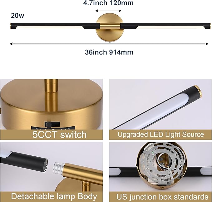 BONLICHT Modern Bathroom Vanity Light 36 inch, 20W 350°Rotatable Dimmable 5CCT - Image 5