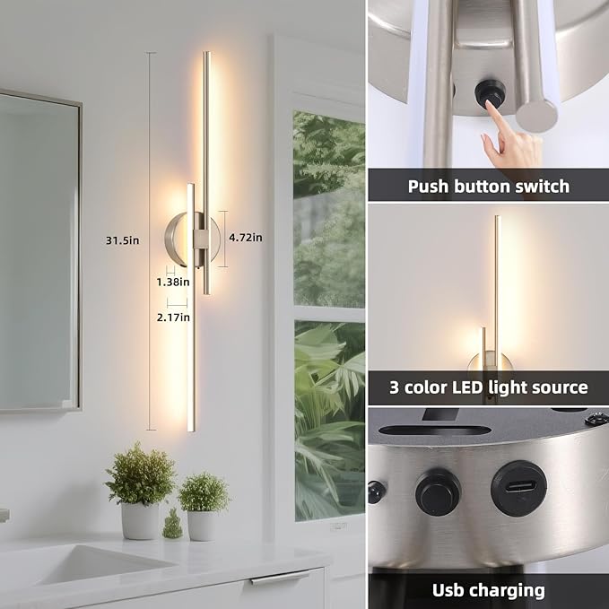 Battery Operated Wall Sconce set of 2, USB Rechargeable Wireless Sconces - Image 3