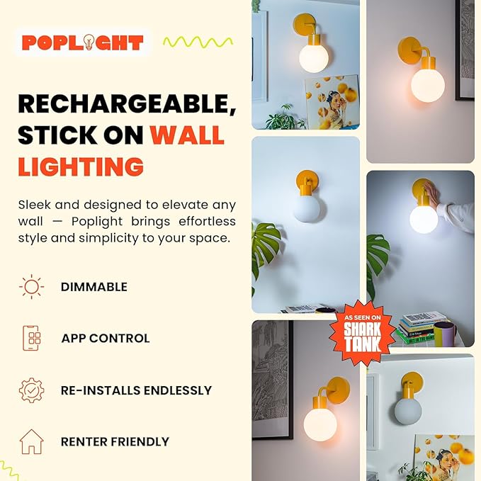 Wireless Wall Sconce Rechargeable & Dimmable LED Light w/App Control & - Image 2