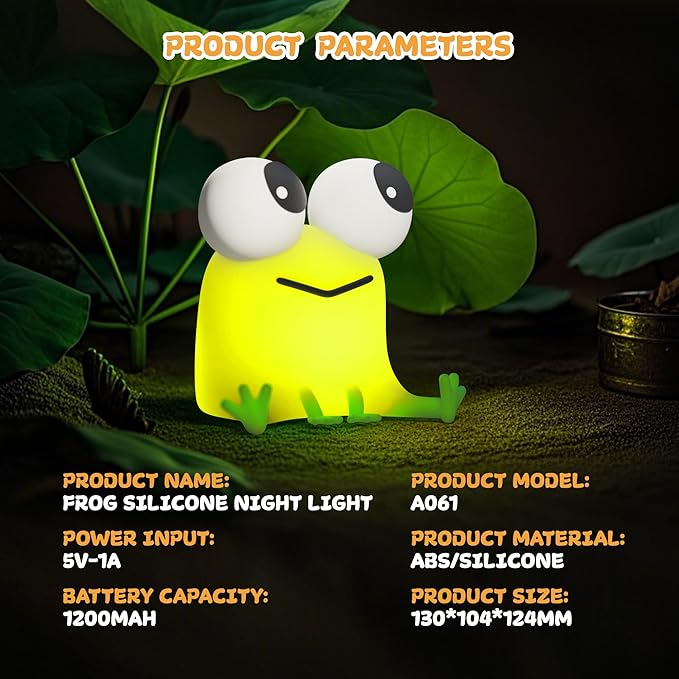 Cute Frog Night Light, LED Silicone Squishy Novelty Animal Lamp, 3 Levels - Image 6