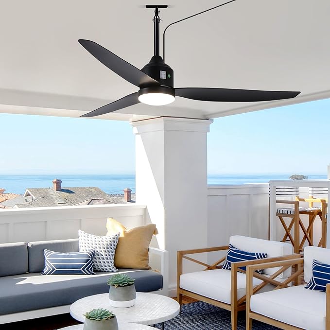 Outdoor Ceiling Fan with Light, 52 Inch Black Waterproof Plug in Ceiling Fan - Image 9