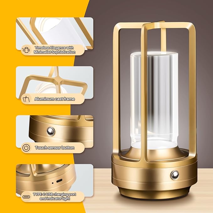 Rechargeable Table Lamp Cordless, 3 Color | Crystal | Stepless Dimming - Image 3