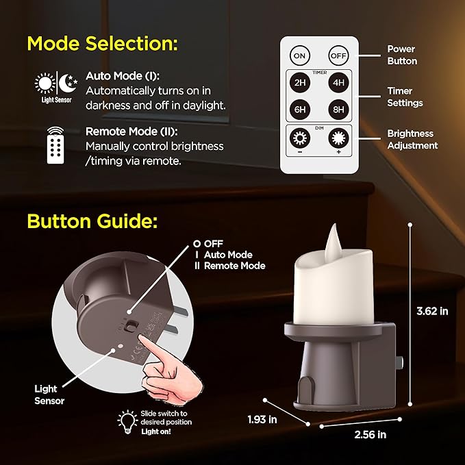 Nightlight Flameless Candle, Electrical Outlet Plugs w/Dusk Dawn Sensor Auto - Image 6