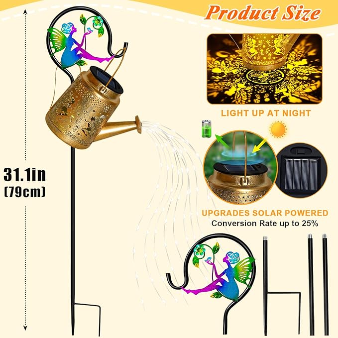 Christmas Gifts Solar Watering Can Lights Outdoor Garden Decor, Large Fairy - Image 7