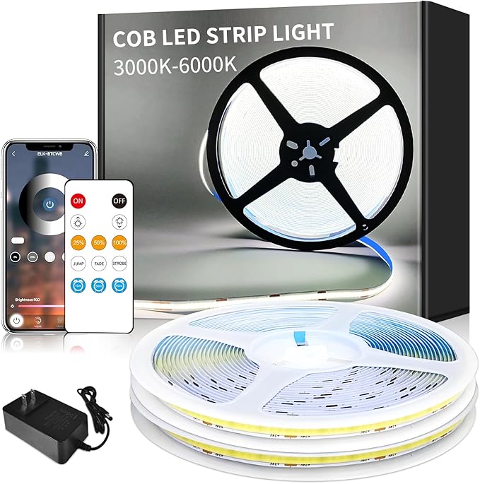 100ft COB LED Strip Lights DC 24V Dimmable 6000K White Flexible LED Tape Light by Yeewhale