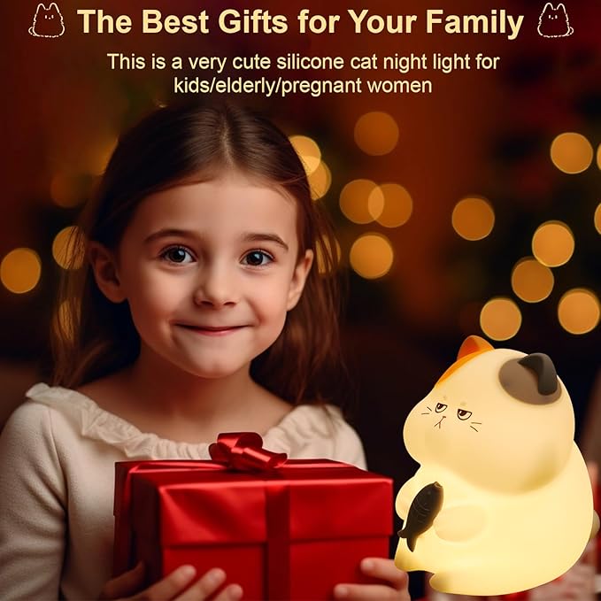 Greedy Cat Night Light for Kids, 3 Levels Dimmable Cute Kitty Nursery Nightlight - Image 7