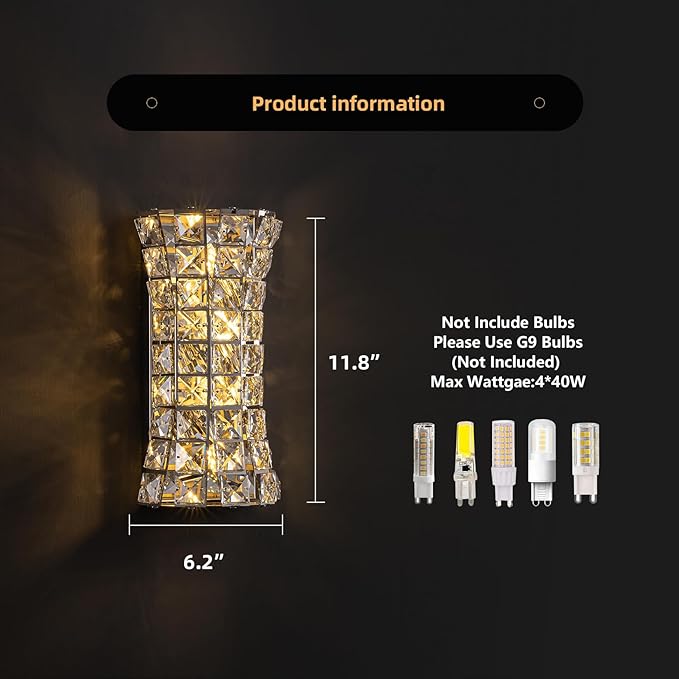 Crystal Wall Light Fixtures, Modern Chrome Wall Lamp - Image 4